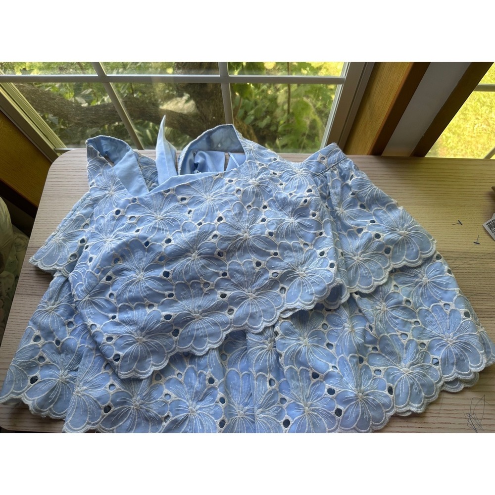 Altar'd‎ State Floral Eyelet Lace Two Piece Set Light Blue Tiered Skirt and Top